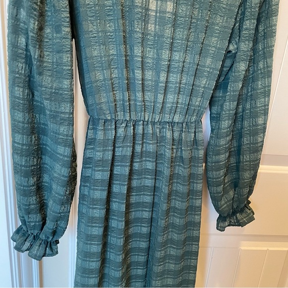 New Look Dark Green Plaid Wrap Midi Dress Long Sleeve Size 6 - Picture 7 of 8